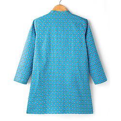 Pine Kids Cotton Woven Full Sleeves Kurta with Floral Print - Light Blue