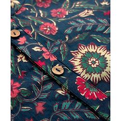 Pine Kids Cotton Woven Full Sleeves Kurta Pajama Set with Floral Print - Navy Blue