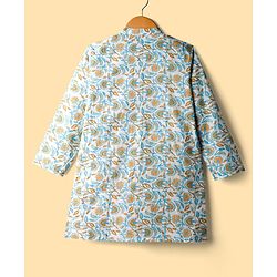 Pine Kids Cotton Woven Full Sleeves Kurta Pajama Set With Floral Print - White