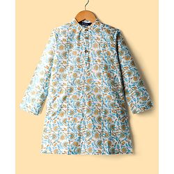 Pine Kids Cotton Woven Full Sleeves Kurta Pajama Set With Floral Print - White