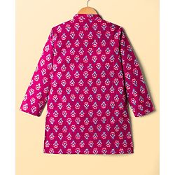 Pine Kids Cotton Woven Full Sleeves Kurta Pajama Set With Floral Print - Dark Red