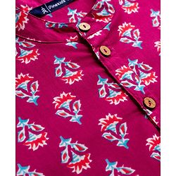 Pine Kids Cotton Woven Full Sleeves Kurta Pajama Set With Floral Print - Dark Red