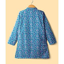Pine Kids Cotton Woven Full Sleeves Kurta Pajama Set With Floral Print - Blue