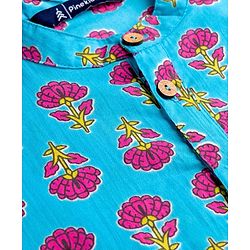 Pine Kids Cotton Woven Full Sleeves Kurta Pyjama Set with Floral Print - Blue