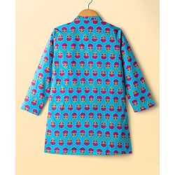 Pine Kids Cotton Woven Full Sleeves Kurta Pyjama Set with Floral Print - Blue