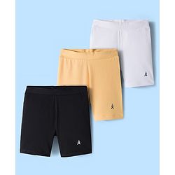 Pine Kids Cotton Lycra Knit Above Knee Length Solid Cycling Shorts Pack of 3 - Tan White & Black