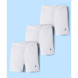 Pine Kids Cotton Lycra Knit Above Knee Length Solid Cycling Shorts Pack of 3 - White