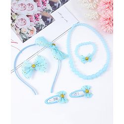 Pine Kids Hair Accessories Combo Set With Bow Applique Free Size Pack of 6 - Aqua Blue
