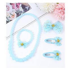 Pine Kids Hair Accessories Combo Set With Bow Applique Free Size Pack of 6 - Aqua Blue