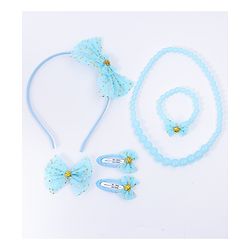 Pine Kids Hair Accessories Combo Set With Bow Applique Free Size Pack of 6 - Aqua Blue