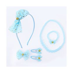 Pine Kids Hair Accessories Combo Set With Bow Applique Free Size Pack of 6 - Aqua Blue