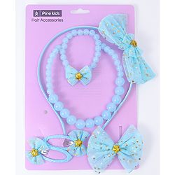 Pine Kids Hair Accessories Combo Set With Bow Applique Free Size Pack of 6 - Aqua Blue