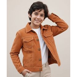 Pine Kids Cotton Woven Full Sleeves Solid Coloured Jacket - Khaki