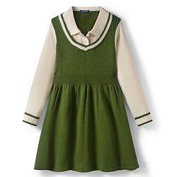 Pine Kids Knitted Full Sleeves Solid Woollen Dress - Olive Green
