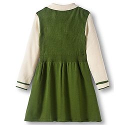 Pine Kids Knitted Full Sleeves Solid Woollen Dress - Olive Green
