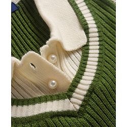 Pine Kids Knitted Full Sleeves Solid Woollen Dress - Olive Green