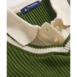 Pine Kids Knitted Full Sleeves Solid Woollen Dress - Olive Green