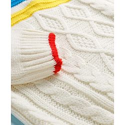 Pine Kids Knitted Full Sleeves Pullover Sweater With Cable Knit Design - White