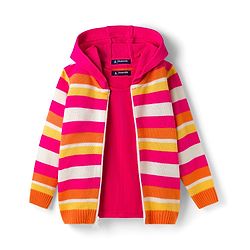 Pine Kids Knit Full Sleeves Hooded Front Open Sweater with Vest & Stripes - Multicolor