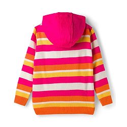 Pine Kids Knit Full Sleeves Hooded Front Open Sweater with Vest & Stripes - Multicolor
