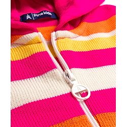 Pine Kids Knit Full Sleeves Hooded Front Open Sweater with Vest & Stripes - Multicolor