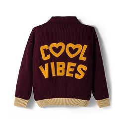 Pine Kids Knitted Full Sleeves Solid Front Open Sweater - Wine