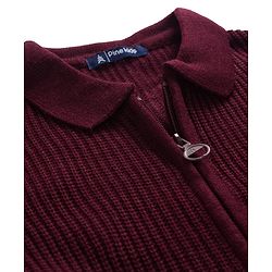 Pine Kids Knitted Full Sleeves Solid Front Open Sweater - Wine