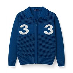Pine Kids Knit Full Sleeves Front Open Sweater With Inner Tee & Number Print - Blue
