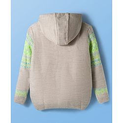 Pine Kids Knit Full Sleeves Front Open Hooded Sweatshirt with Aztec Design - Beige