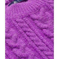 Pine Kids Knit Full Sleeves Pullover Sweater with Cable Knit Design - Purple
