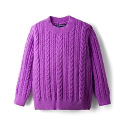 Pine Kids Knit Full Sleeves Pullover Sweater with Cable Knit Design - Purple