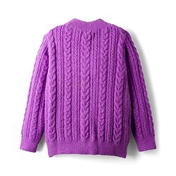 Pine Kids Knit Full Sleeves Pullover Sweater with Cable Knit Design - Purple