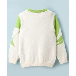 Pine Kids Knit Full Sleeves Pullover Sweater with Tropical Theme Print - Light Green & White