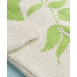 Pine Kids Knit Full Sleeves Pullover Sweater with Tropical Theme Print - Light Green & White