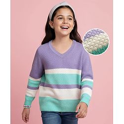 Pine Kids Knitted Full Sleeves Striped Pullover Sweater - Purple