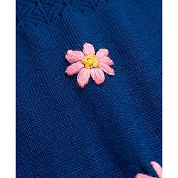 Pine Kids Knit Full Sleeves Pullover Sweater with Floral Embroidery - Navy Blue