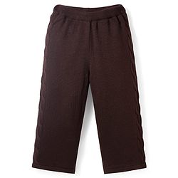 Pine Kids Knit Full Sleeves Hooded Sweater Set With Cable Knit Design - Brown