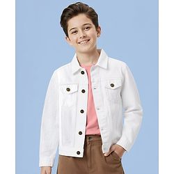 Pine Kids Cotton Woven Full Sleeves Solid Color Denim Jacket - White