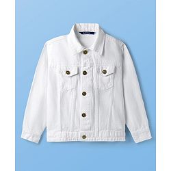 Pine Kids Cotton Woven Full Sleeves Solid Color Denim Jacket - White