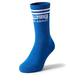 Pine Active Cotton Lycra Knit Terry Breathable Knee Length Football Socks with Text Design - Blue