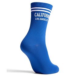 Pine Active Cotton Lycra Knit Terry Breathable Knee Length Football Socks with Text Design - Blue