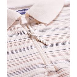 Pine Kids Cotton Knit Half Sleeves Polo T-Shirt with Stripes - White