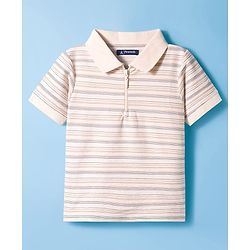 Pine Kids Cotton Knit Half Sleeves Polo T-Shirt with Stripes - White