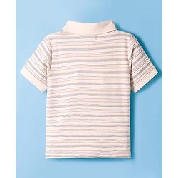 Pine Kids Cotton Knit Half Sleeves Polo T-Shirt with Stripes - White
