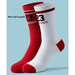 Pine Active Cotton Lycra Knit Terry Breathable Calf Length Athletic Socks with Text Design Pack of 2 - Red & White