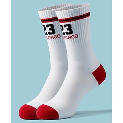 Pine Active Cotton Lycra Knit Terry Breathable Calf Length Athletic Socks with Text Design Pack of 2 - Red & White