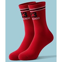 Pine Active Cotton Lycra Knit Terry Breathable Calf Length Athletic Socks with Text Design Pack of 2 - Red & White