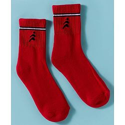 Pine Active Cotton Lycra Knit Terry Breathable Calf Length Athletic Socks with Text Design Pack of 2 - Red & White