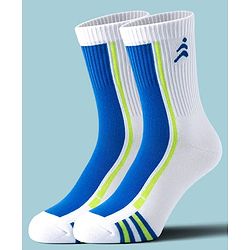 Pine Active Cotton Lycra Knit Terry Breathable Calf Length Athletic Socks Pack of 2 - White & Yellow