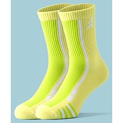 Pine Active Cotton Lycra Knit Terry Breathable Calf Length Athletic Socks Pack of 2 - White & Yellow